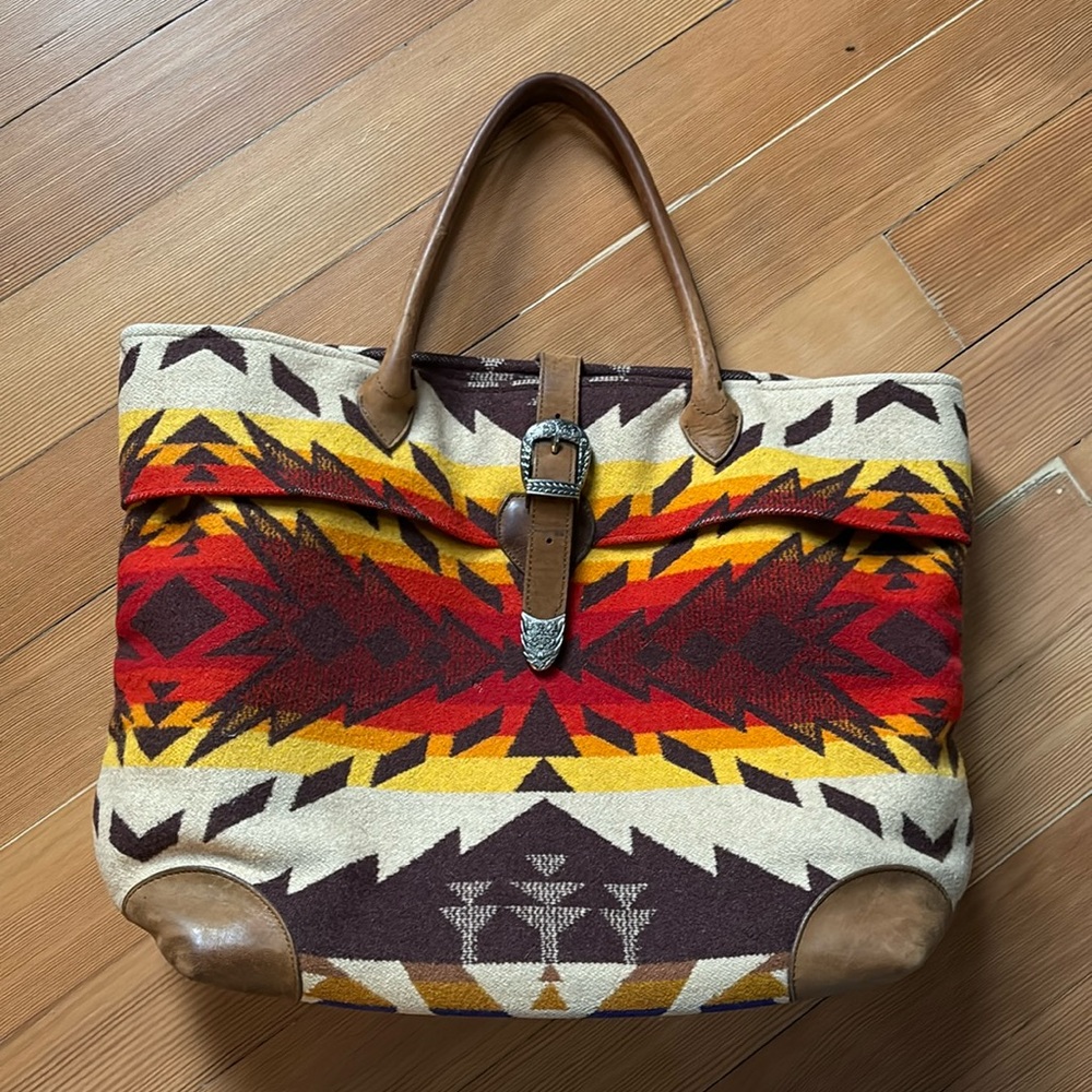 Pendleton Leather and Wool Tote Bag